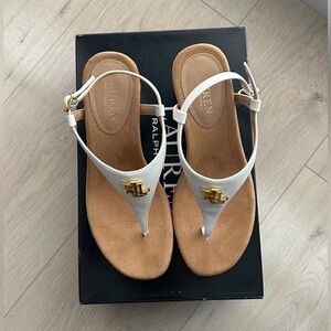 Ralph Lauren White Leather Wedges